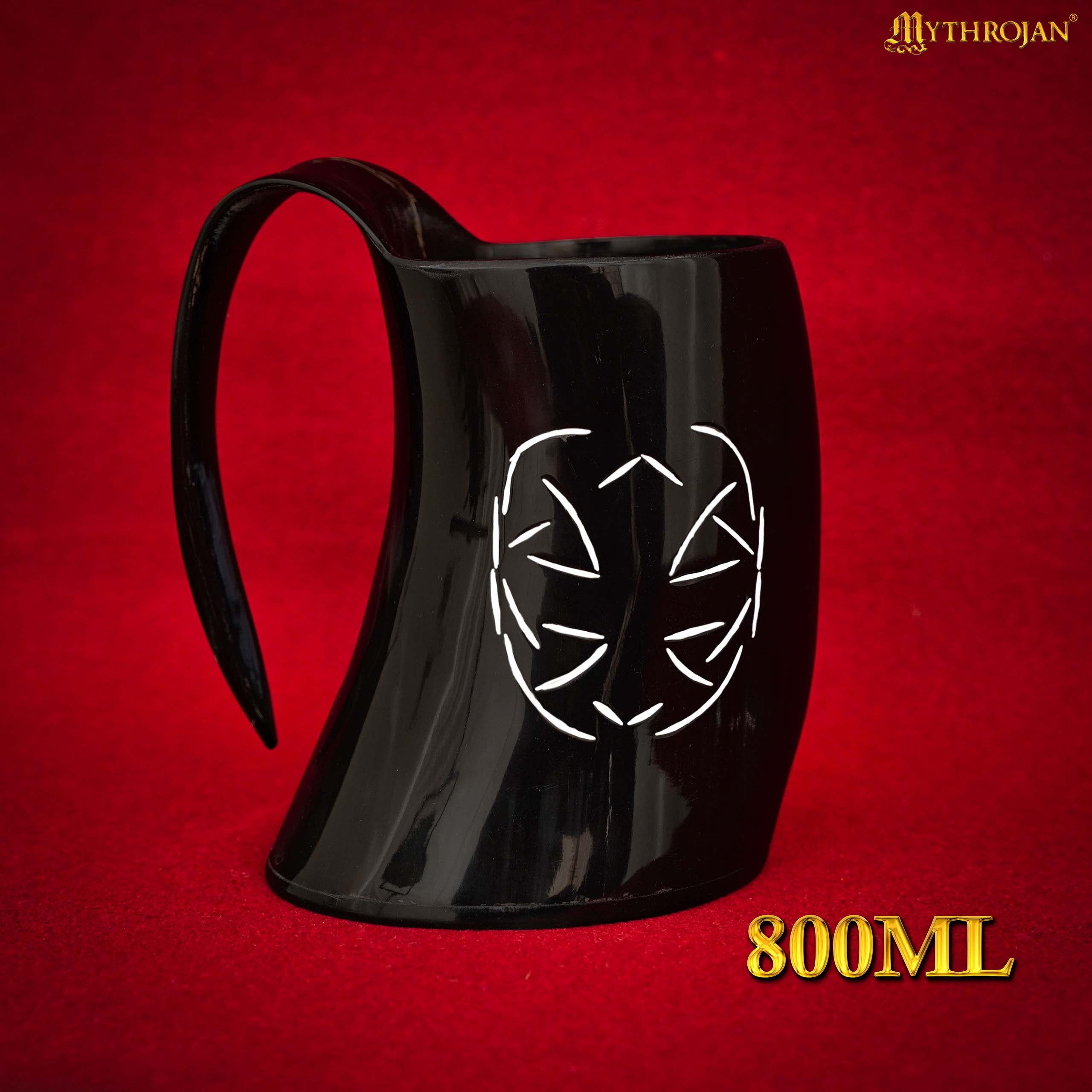 Mythrojan Tumbler Viking Drinking Cup with Handle & Medieval Buckle Renaissance with Leather Strap - Celtic Father Knot