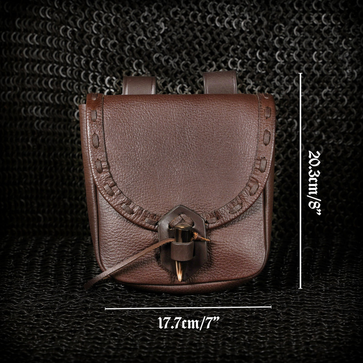 Mythrojan “The Adventurer’s” Belt Bag with Horn Toggle, ideal for SCA LARP reenactment & Ren fair, Full Grain Leather, Black 7”