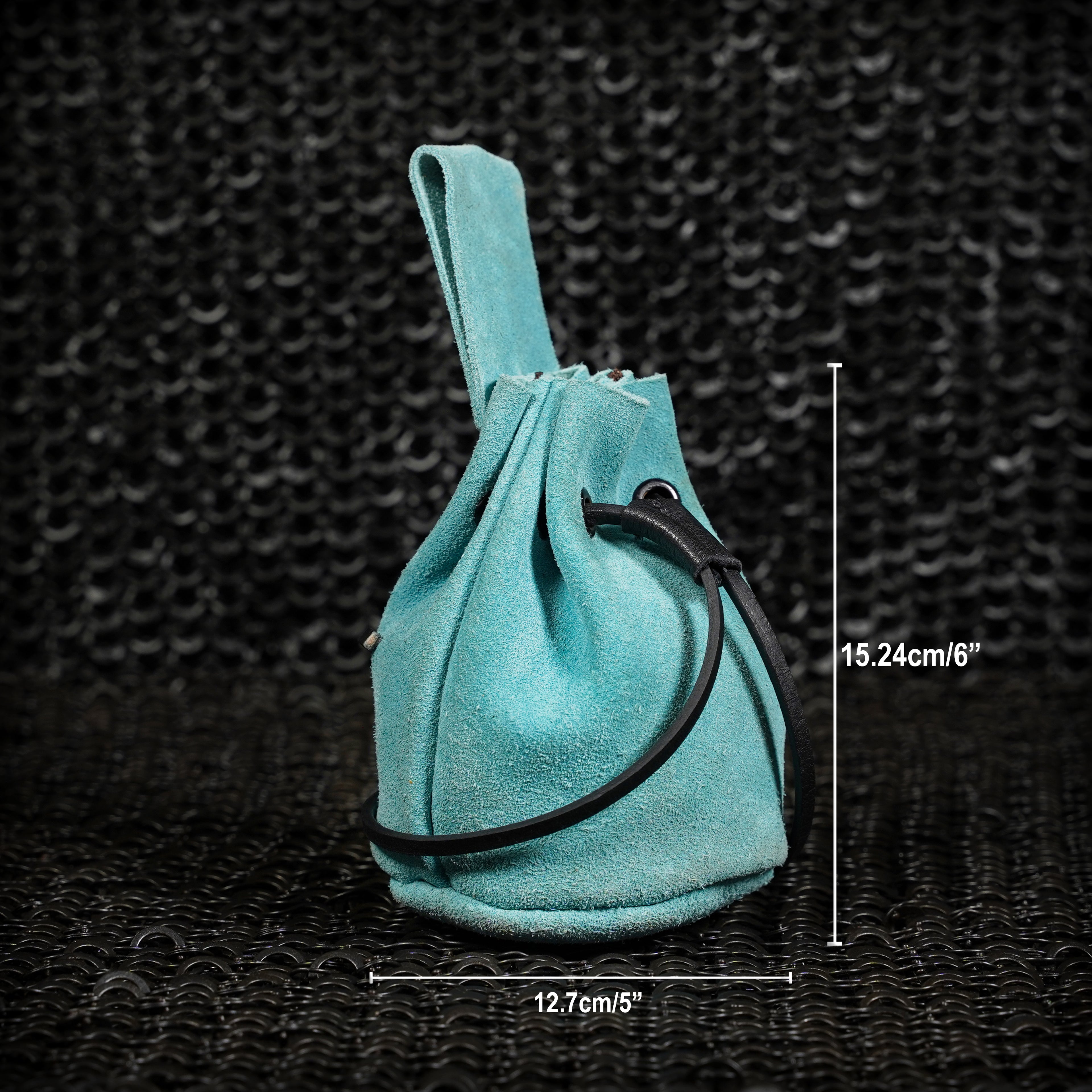 Mythrojan Medieval Drawstring Belt Bag, Ideal for SCA LARP Reenactment & Ren Fair, Suede Leather, Aqua 6”×5”