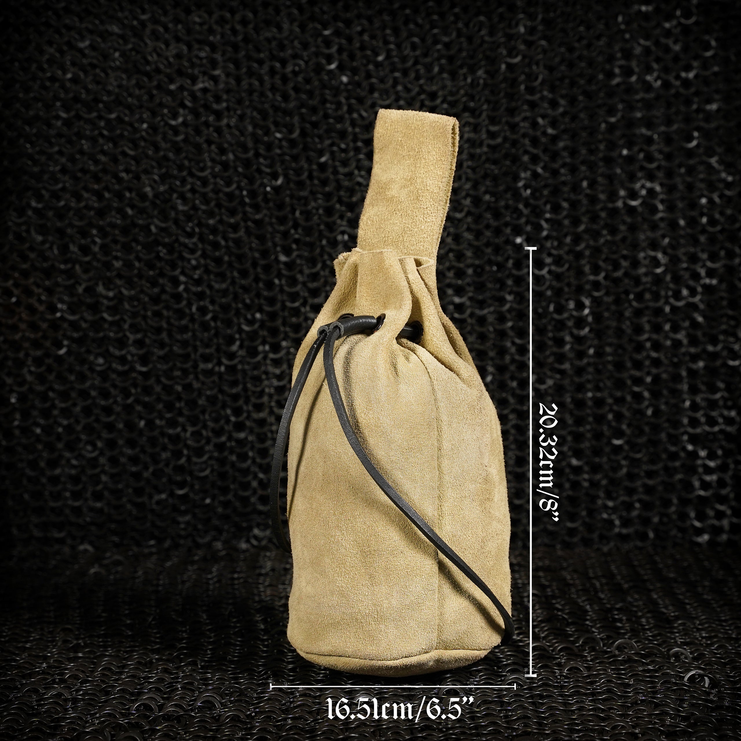 Mythrojan Medieval Drawstring Belt Bag, Ideal for SCA LARP Reenactment & Ren Fair, Suede Leather, Light Green 8”×6.5”