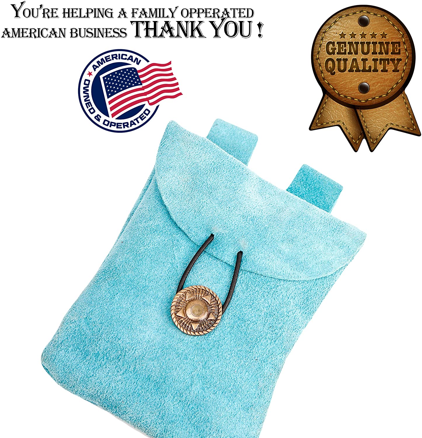 Mythrojan Medieval Renaissance Suede Jewelry Belt Pouch LARP Costume Waist Bag - Light Blue 5.5" x 5.1"