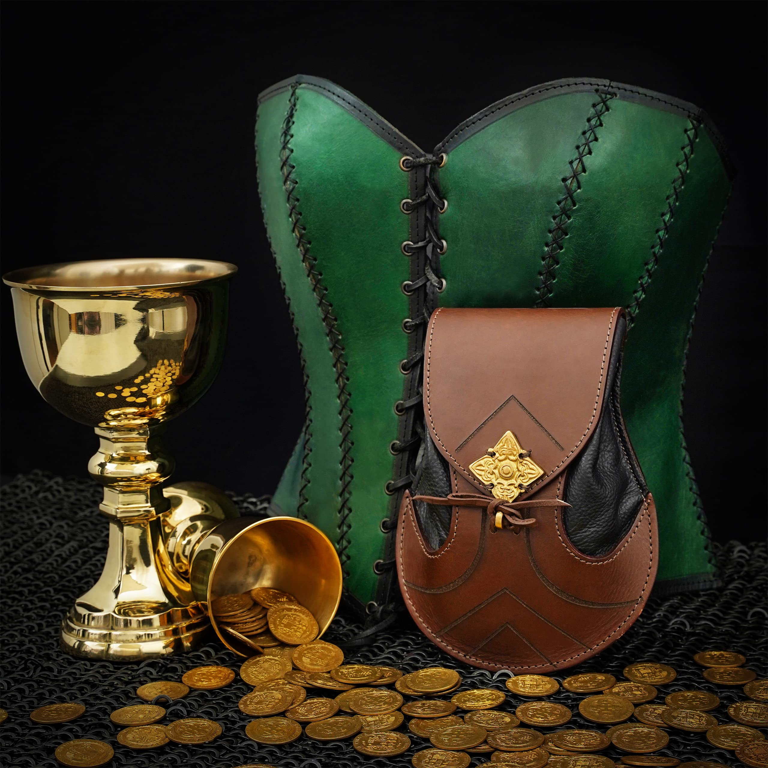 Mythrojan Elven Leather bag : ideal for LARP, cosplay, elvish costume & dark elf outfit