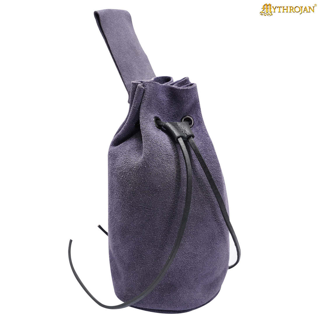 Mythrojan Medieval Drawstring Belt Bag, Ideal for SCA LARP Reenactment &amp; Ren Fair, Suede Leather, Dark Blue, 8”×6.5”