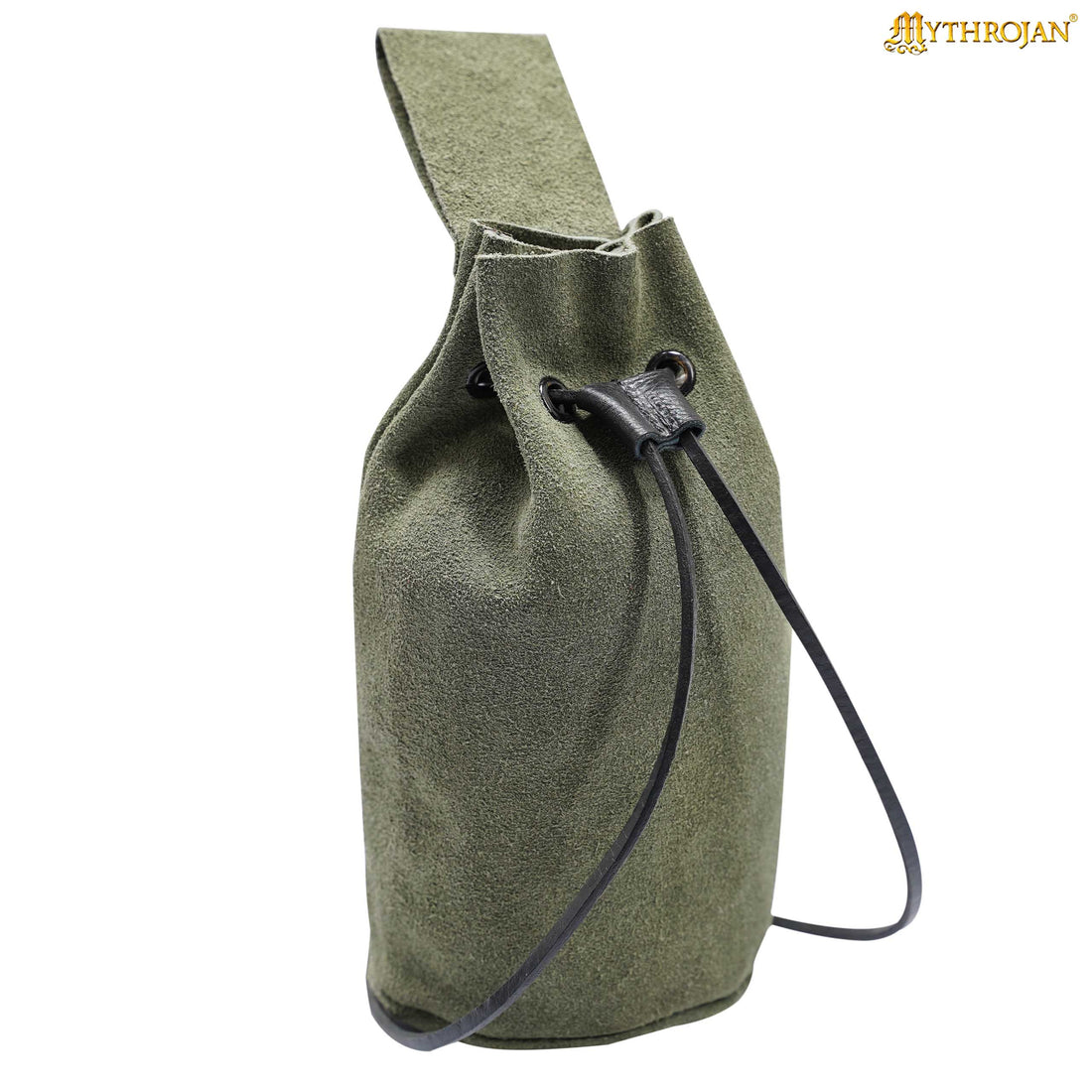 Mythrojan Medieval Drawstring Belt Bag, Ideal for SCA LARP Reenactment &amp; Ren Fair, Suede Leather, Green, 8”×6.5”