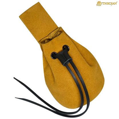 Mythrojan Medieval Drawstring Belt Bag, Ideal for SCA LARP Reenactment &amp; Ren fair , Suede Leather , Black 6” ×5 ”