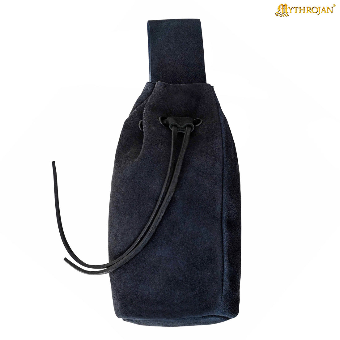 Mythrojan Medieval Drawstring Belt Bag, Ideal for SCA LARP  Reenactment &amp; Ren fair , Suede Leather , Midnight Navy blue 8” ×6.5 ”