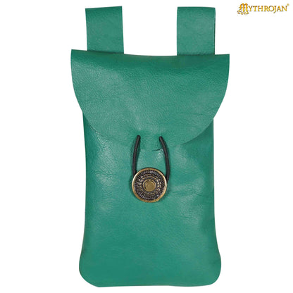 Mythrojan Leather Belt Bag, Ideal for SCA LARP Reenactment &amp; Ren fair, Full Grain Leather, Natural , 7.2 ”× 4.7 ”