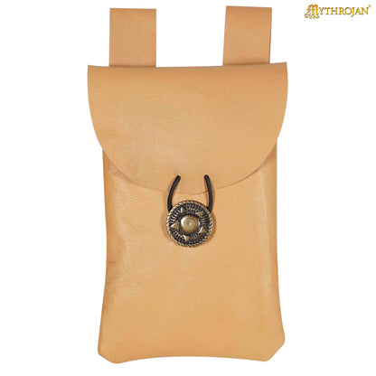 Mythrojan Leather Belt Bag, Ideal for SCA LARP Reenactment &amp; Ren fair, Full Grain Leather, Natural , 7.2 ”× 4.7 ”