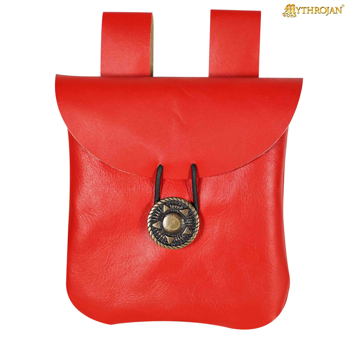 Mythrojan Leather Belt Bag, Ideal for SCA LARP Reenactment &amp; Ren fair, Full Grain Leather, Natural , 5 .5”× 5.1 ”