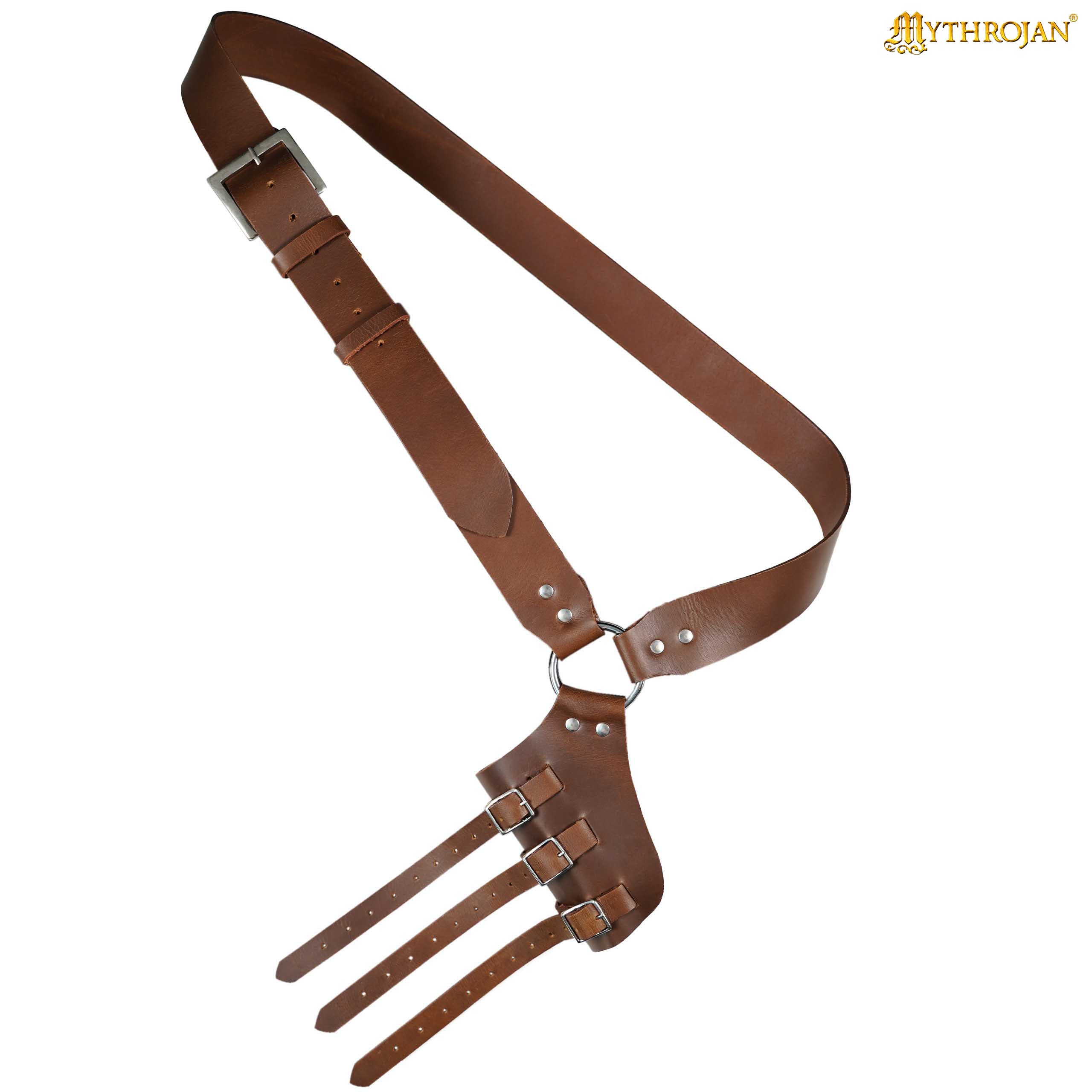 Mythrojan Baldric Leather Sword Belt Medieval Dagger Holster – Right Handed Brown