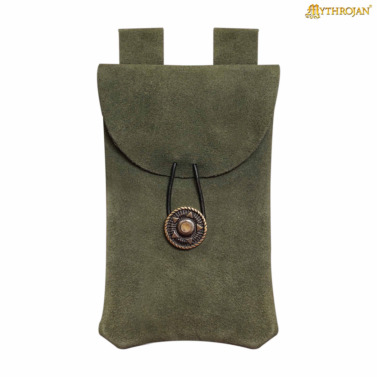 Mythrojan Suede Belt Bag, Ideal for SCA LARP Reenactment &amp; Ren fair, Suede Leather, Black , 7.2 ”× 4.7 ”
