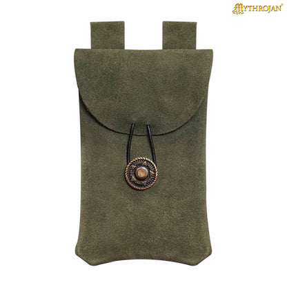 Mythrojan Suede Belt Bag, Ideal for SCA LARP Reenactment &amp; Ren fair, Suede Leather, Black , 7.2 ”× 4.7 ”