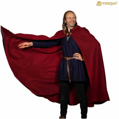 Mythrojan Woolen Hooded Cloak /Cape with BRASS BROOCH Medieval Wool Cape for Ranger LARP SCA Cosplay, Green , Large