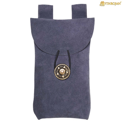 Mythrojan Suede Belt Bag, Ideal for SCA LARP Reenactment &amp; Ren fair, Suede Leather, Black , 7.2 ”× 4.7 ”