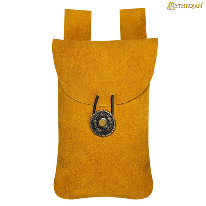 Mythrojan Suede Belt Bag, Ideal for SCA LARP Reenactment &amp; Ren fair, Suede Leather, Black , 7.2 ”× 4.7 ”