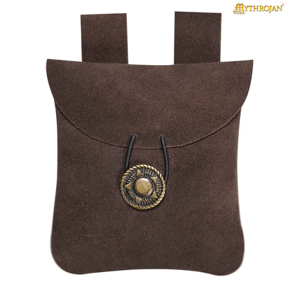 Mythrojan Suede Belt Bag, Ideal for SCA LARP Reenactment &amp; Ren fair, Suede Leather, Yellow , 5 .5”× 5.1 ”