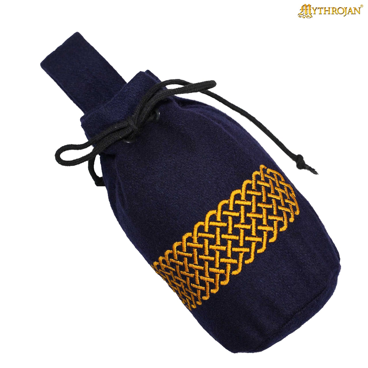 Mythrojan Embroidered Wool Drawstring Belt Pouch: Medieval Viking Celtic Bag Costume Accessories Coin Purse, 8” × 6.5”