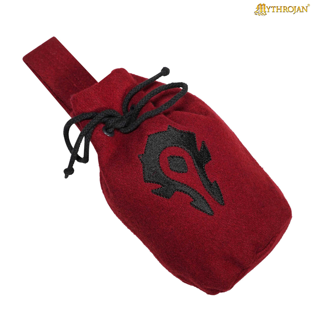 Mythrojan “For the Horde” Wool Drawstring Belt Pouch: Costume Accessory Coin Purse , Royal Blue , 8” × 6.5”