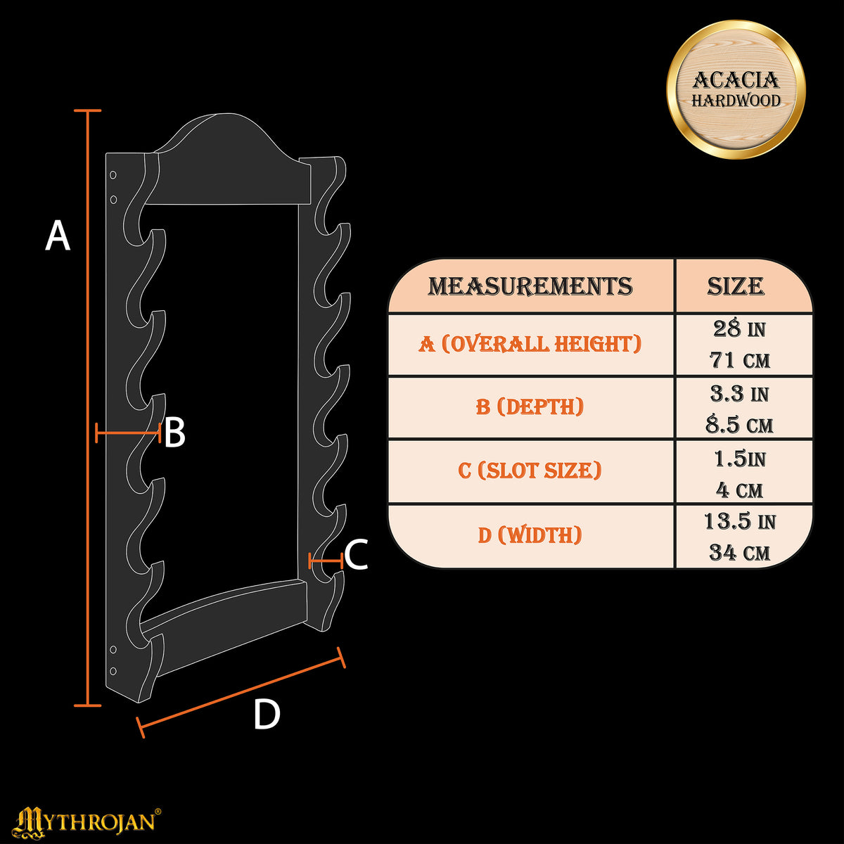 Mythrojan Solid Wood Sword Stand Medieval Sword Wall Mount Samurai Sword Display Stand Katana Sword Holder Gladiator Sword Wall Display Crusader Sword Stand Knife Stand for Display- Six Tier Stand