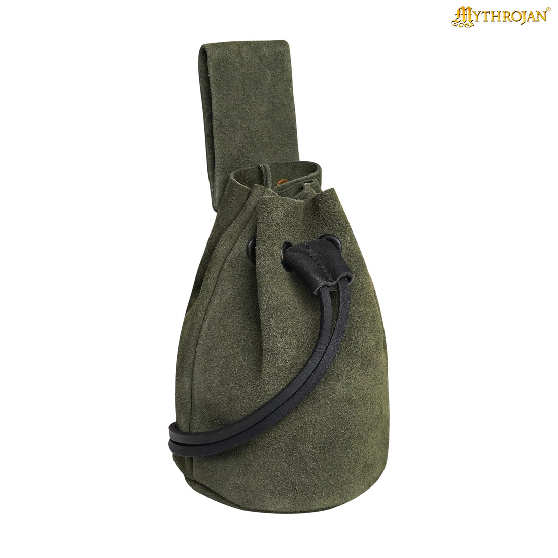 Mythrojan Medieval Drawstring Belt Bag, Ideal for SCA LARP Reenactment &amp; Ren Fair, Suede Leather, Sage 6”×5”