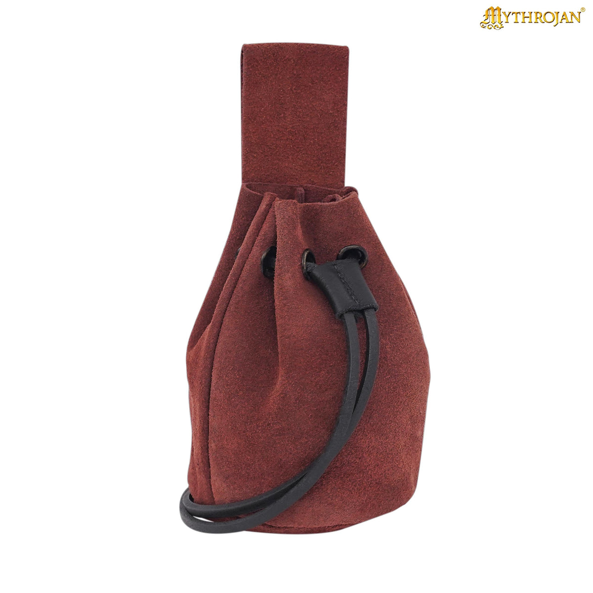 Mythrojan Medieval Drawstring Belt Bag, Ideal for SCA LARP Reenactment &amp; Ren fair , Suede Leather , Black 6” ×5 ”