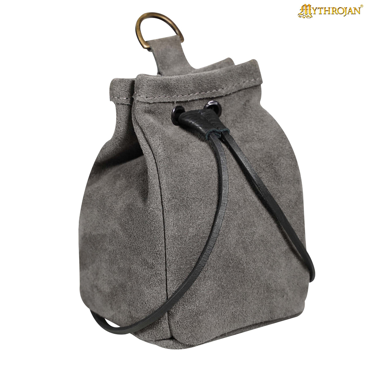 Mythrojan Medieval Drawstring Belt Bag, Ideal for SCA LARP Reenactment &amp; Ren fair , Suede Leather , Dark Blue