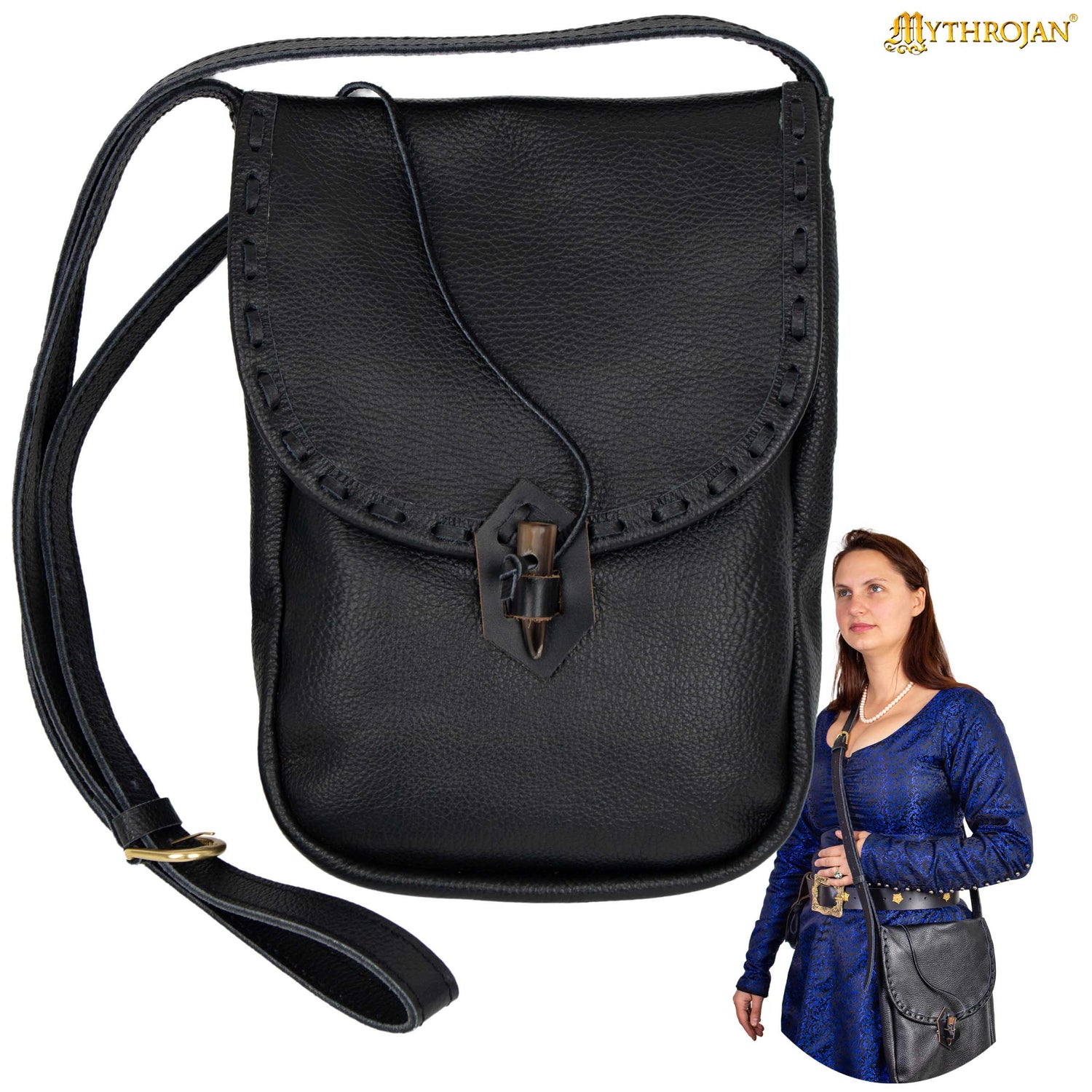 Mythrojan MEDIEVAL MESSENGER BAG. Keep your iPad or Tablet safe on LARP, SCA or Renaissance fair : Black