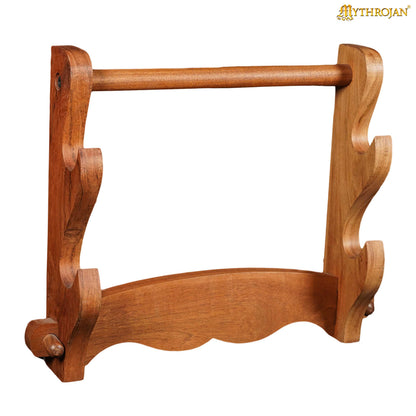 Mythrojan Solid Wood Sword Stand Medieval Sword Wall Mount Samurai Sword Display Stand Katana Sword Holder Gladiator Sword Wall Display Crusader Sword Stand Knife Stand for Display- Two Tier 15" x 12"