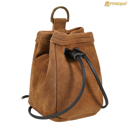 Mythrojan Medieval Drawstring Belt Bag, Ideal for SCA LARP Reenactment &amp; Ren fair , Suede Leather , Dark Blue