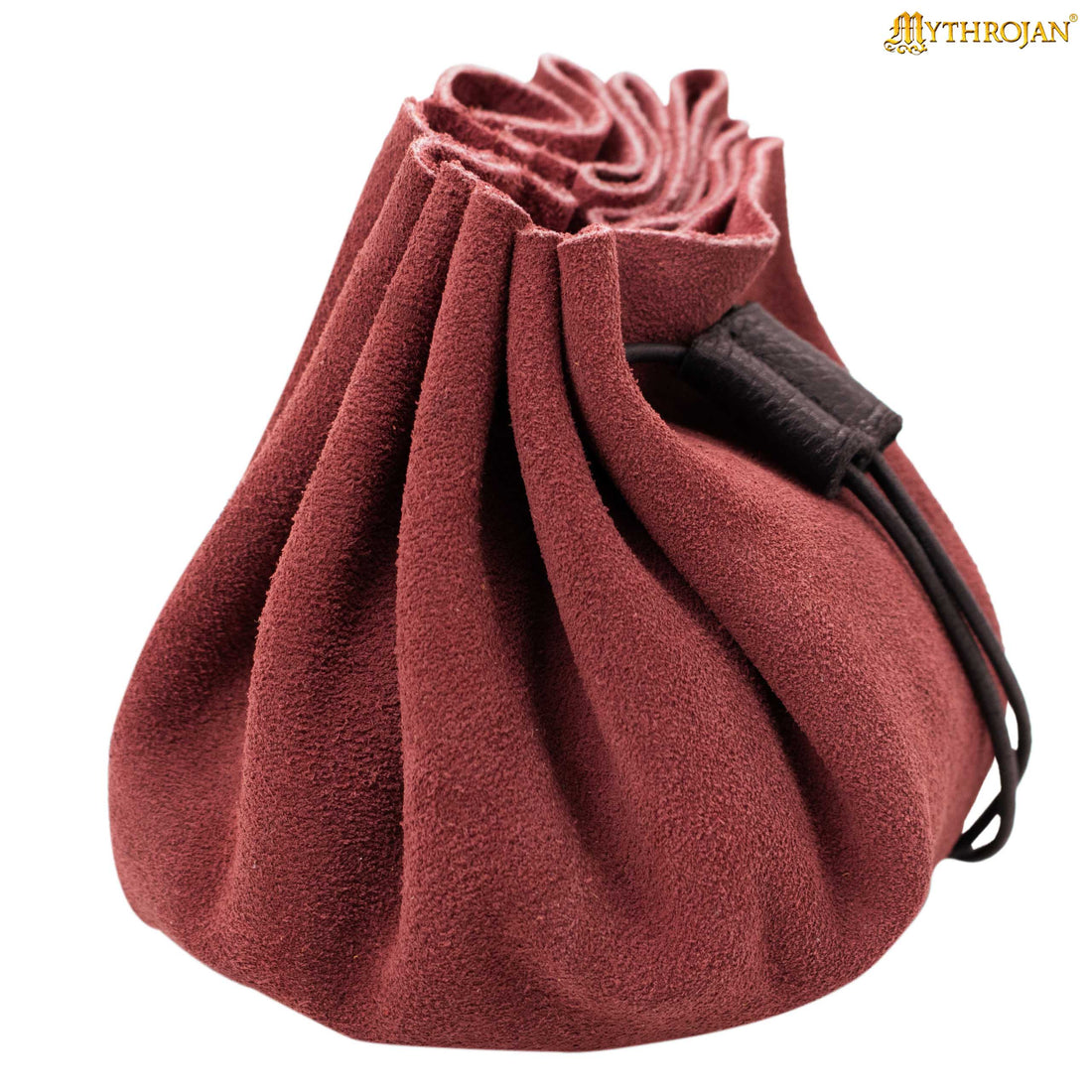 Mythrojan “ Gold and Dice ” Medieval Drawstring Bag, Ideal for SCA LARP Reenactment &amp; Ren fair - Suede Leather Pouch, Wine Red 3.5"