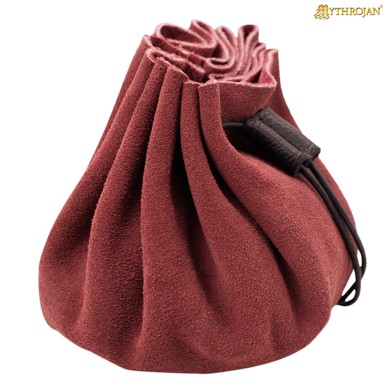 Mythrojan “ Gold and Dice ” Medieval Drawstring Bag, Ideal for SCA LARP Reenactment &amp; Ren fair - Suede Leather Pouch, Wine Red 3.5"