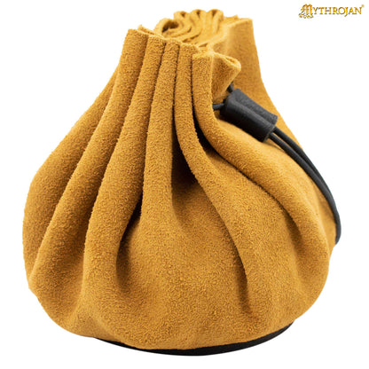 Mythrojan “ Gold and Dice ” Medieval Drawstring Pouch , Ideal for SCA LARP Reenactment &amp; Ren fair : Suede Leather Bag , 3.5”