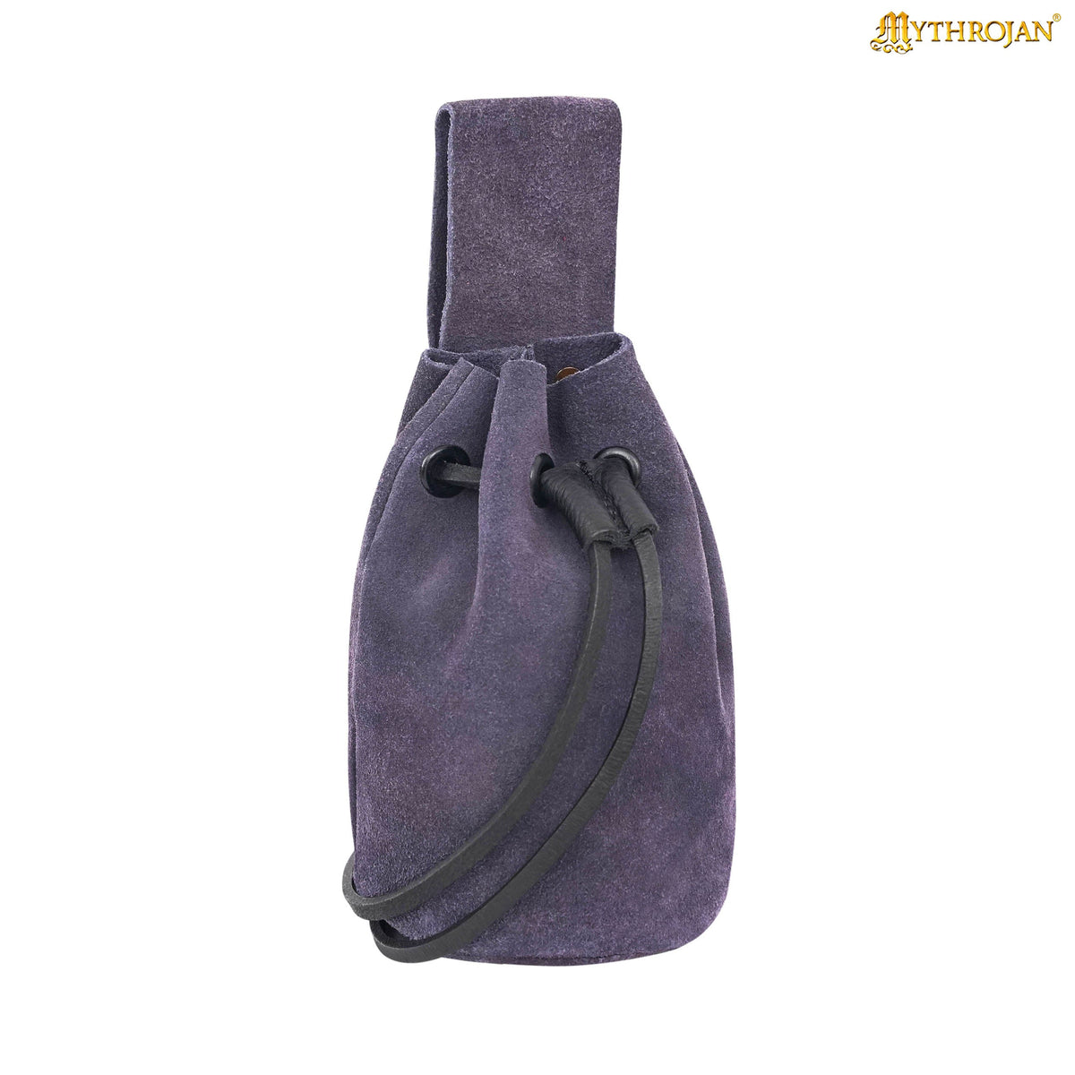 Mythrojan Medieval Drawstring Belt Bag, Ideal for SCA LARP Reenactment &amp; Ren fair , Suede Leather , Black 6” ×5 ”