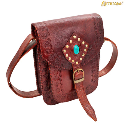 MYTHROJAN “SORCERESS FROM THE EAST” MEDIEVAL Sling Bag ideal for enchantress, LARP mage, D&amp;D wizard, Witcher cosplay, Maroon 10" x 7”