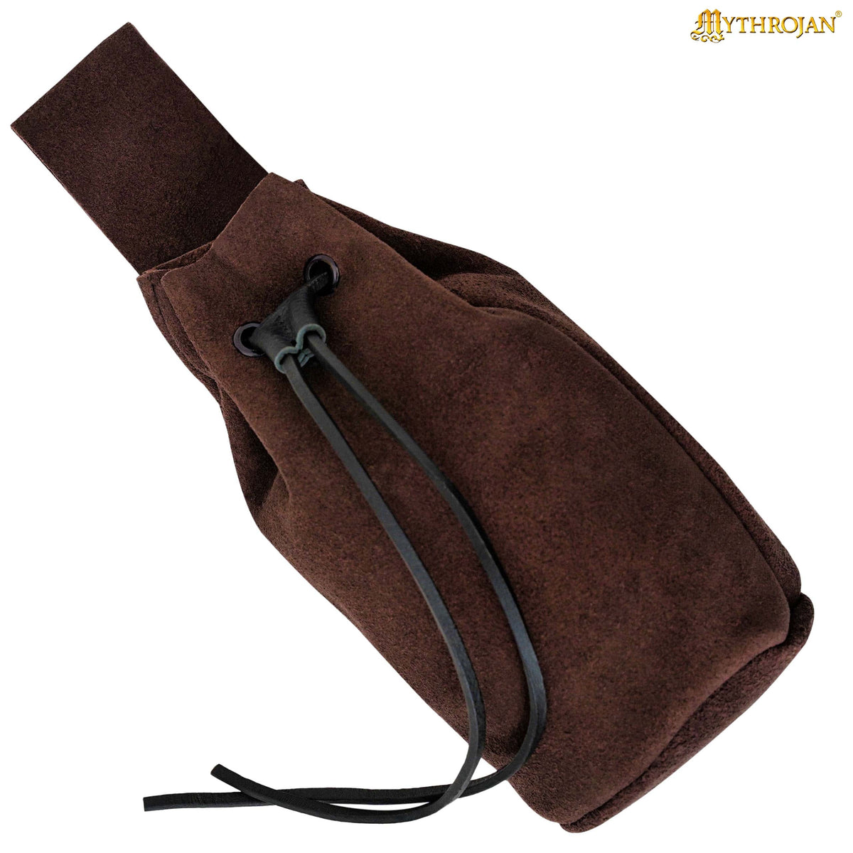 Mythrojan Medieval Drawstring Belt Bag, Ideal for SCA LARP Reenactment &amp; Ren fair , Suede Leather , Wine Red 8” ×6.5 ”