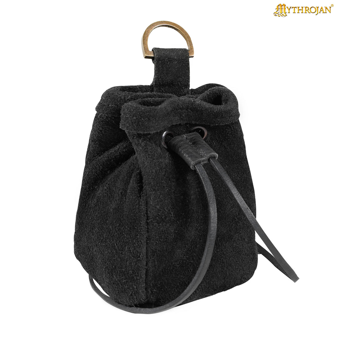 Mythrojan Medieval Drawstring Belt Bag, Ideal for SCA LARP Reenactment &amp; Ren fair , Suede Leather , Black