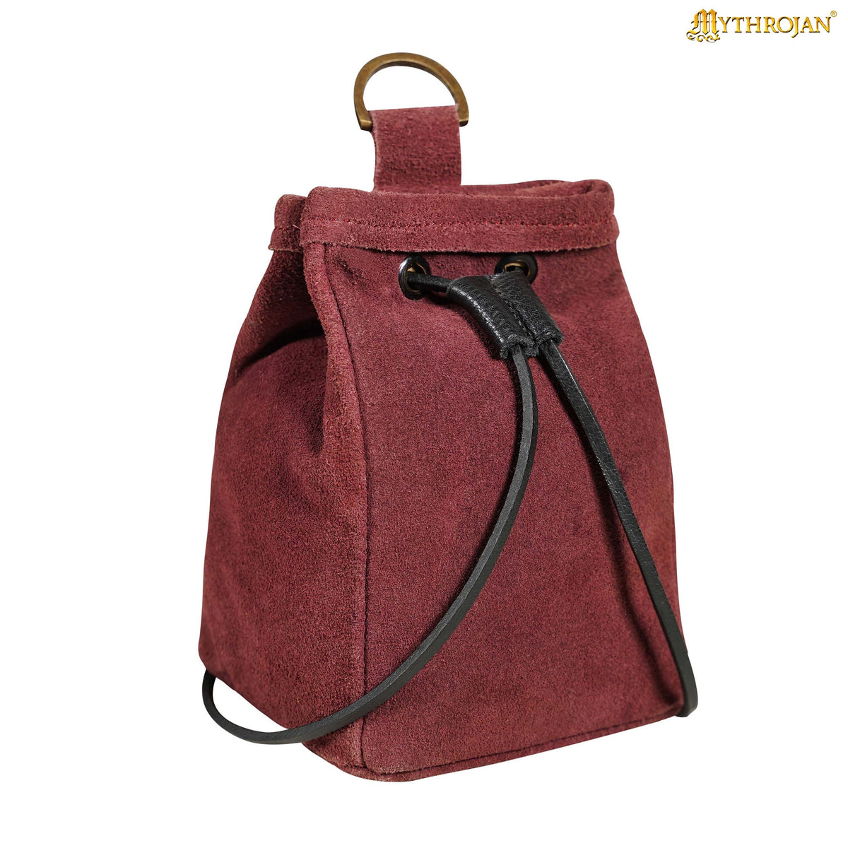 Mythrojan Medieval Drawstring Belt Bag, Ideal for SCA LARP Reenactment &amp; Ren fair , Suede Leather , Dark Blue