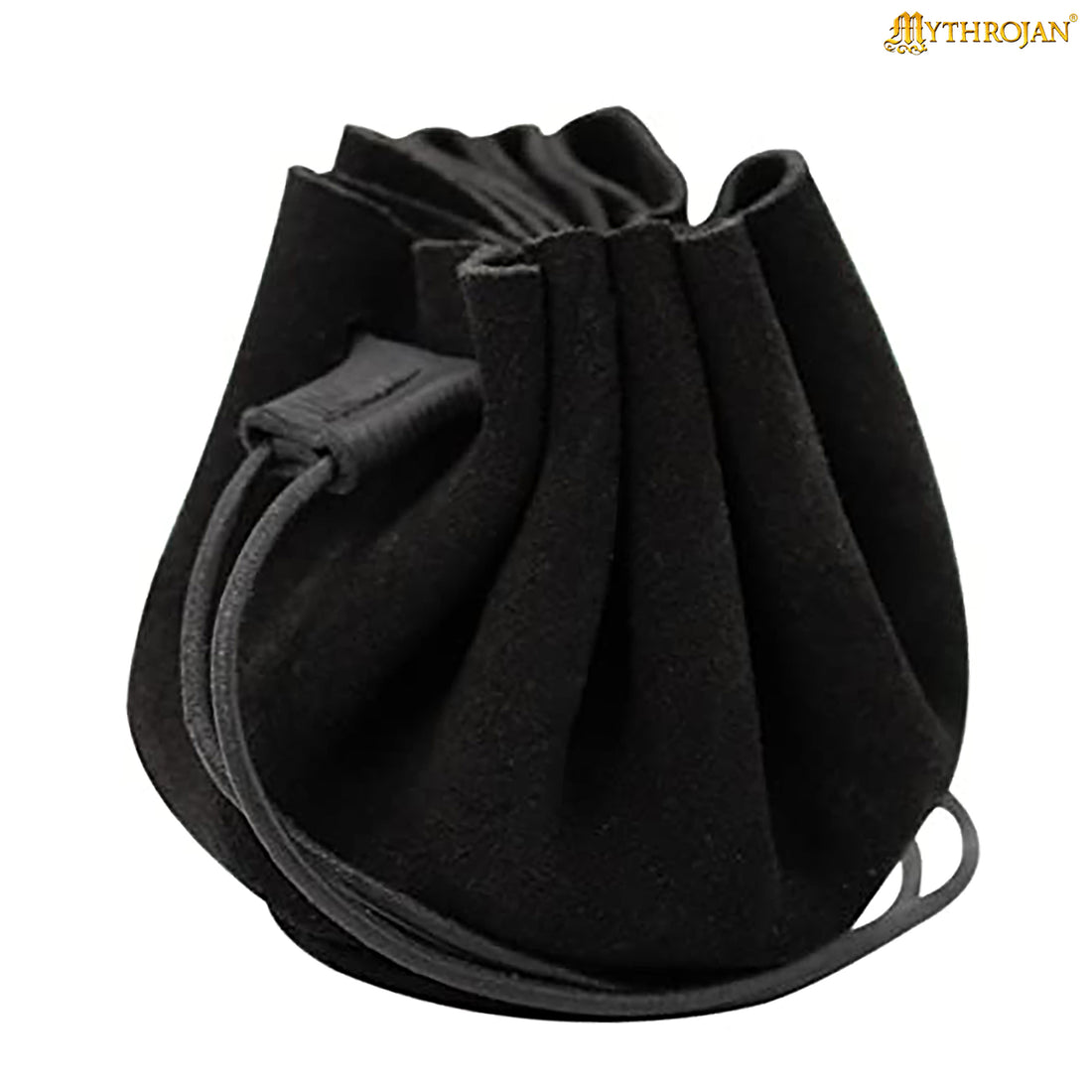 Mythrojan “Gold and Dice” Medieval Drawstring Bag, Ideal for SCA LARP Reenactment &amp; Ren Fair-Suede Leather Pouch, Deep Black 2.5”