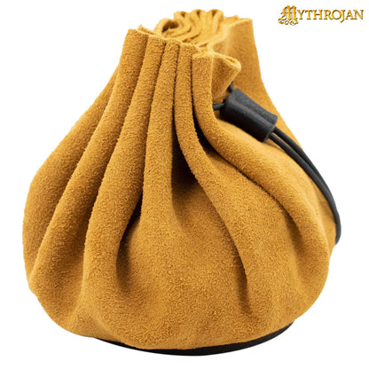 Mythrojan “ Gold and Dice ” Medieval Drawstring Pouch , Ideal for SCA LARP Reenactment &amp; Ren fair : Suede Leather Bag , 2.5"