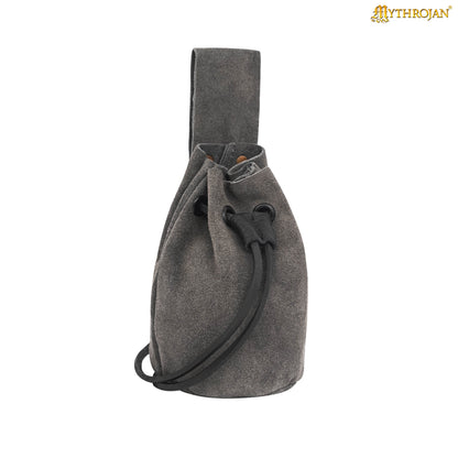 Mythrojan Medieval Drawstring Belt Bag, Ideal for SCA LARP Reenactment &amp; Ren fair , Suede Leather , Black 6” ×5 ”