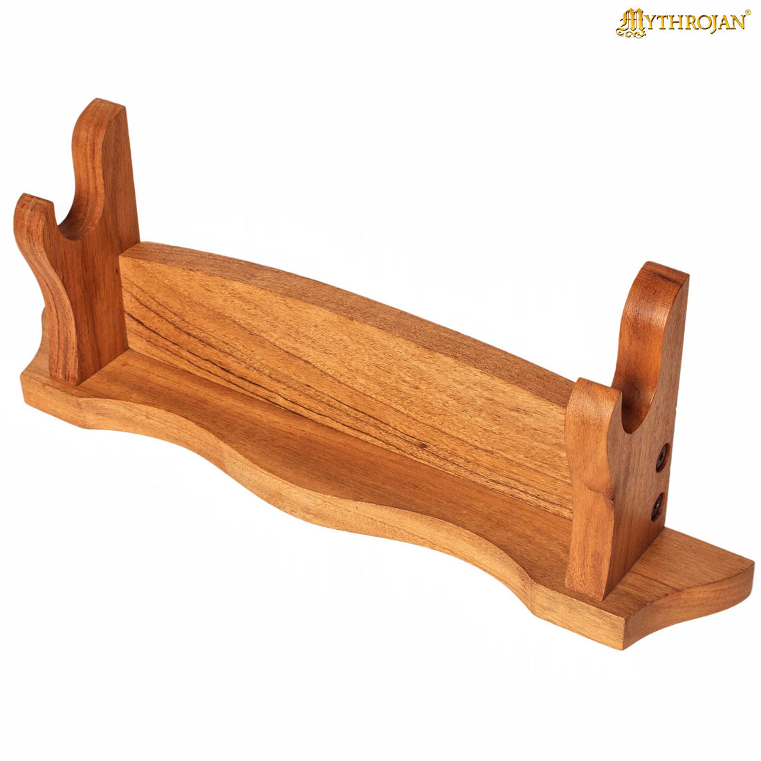 Mythrojan Solid Wood Sword Stand Medieval Sword Wall Mount Samurai Sword Display Stand Katana Sword Holder Gladiator Sword Wall Display Crusader Sword Stand Knife Stand for Display - One Tier Stand 17.5"