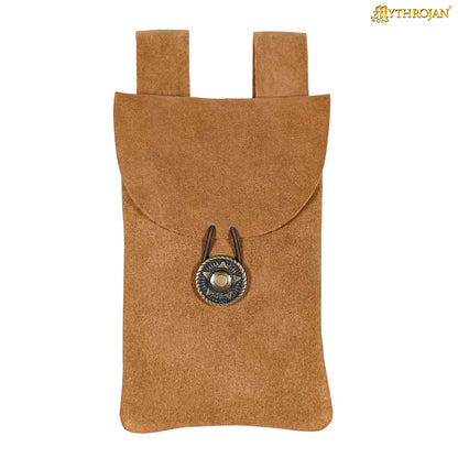 Mythrojan Suede Belt Bag, Ideal for SCA LARP Reenactment &amp; Ren fair, Suede Leather, Black , 7.2 ”× 4.7 ”