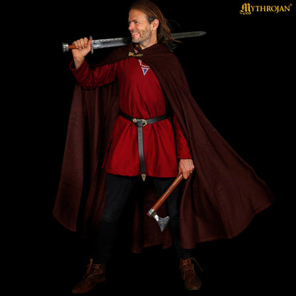 Mythrojan Woolen Hooded Cloak with Delicate Brass Brooch Medieval Wool Cape