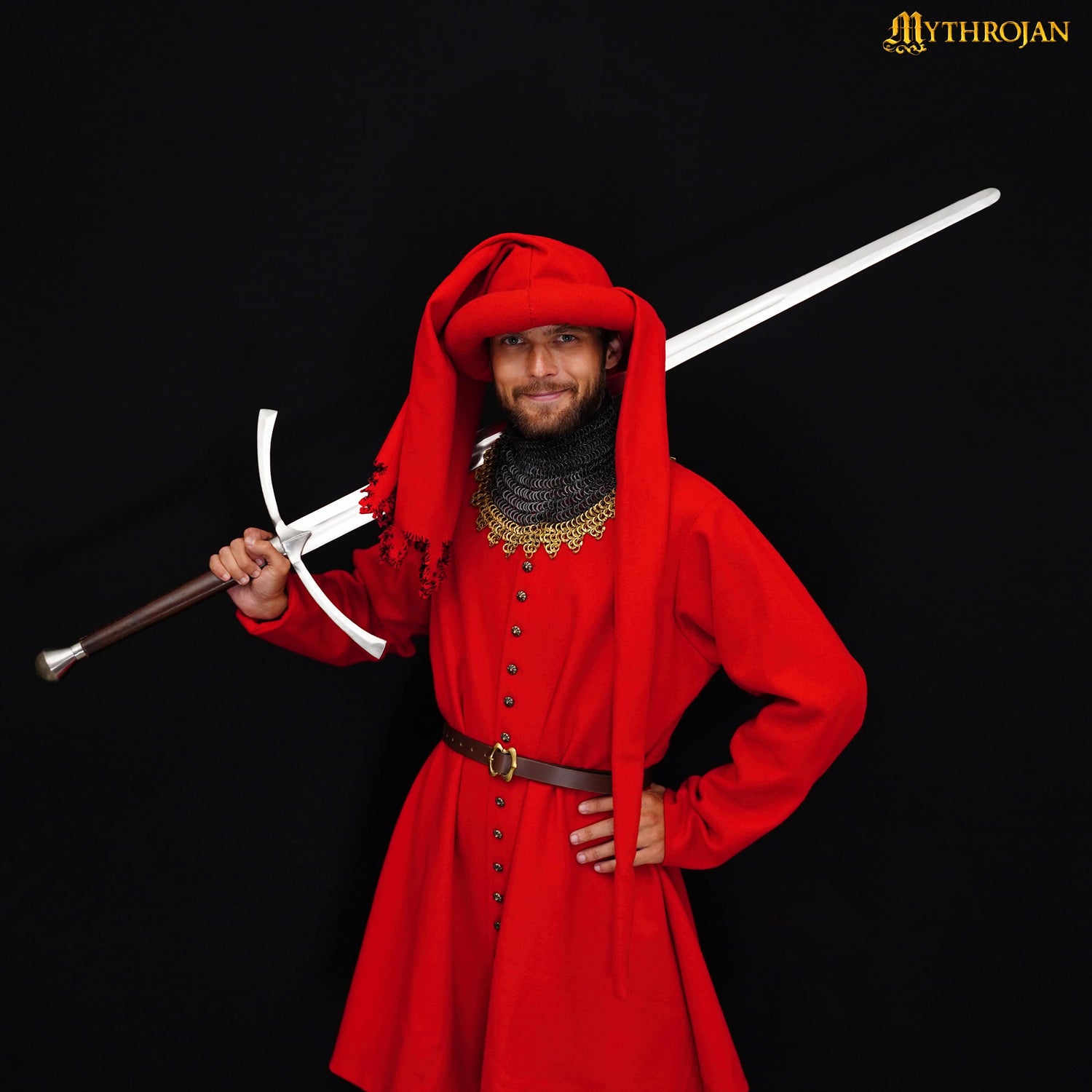 Mythrojan late medieval wool chaperon “ The Knight ” : 15 th century chaperone for reenactment, LARP, SCA and movie prop