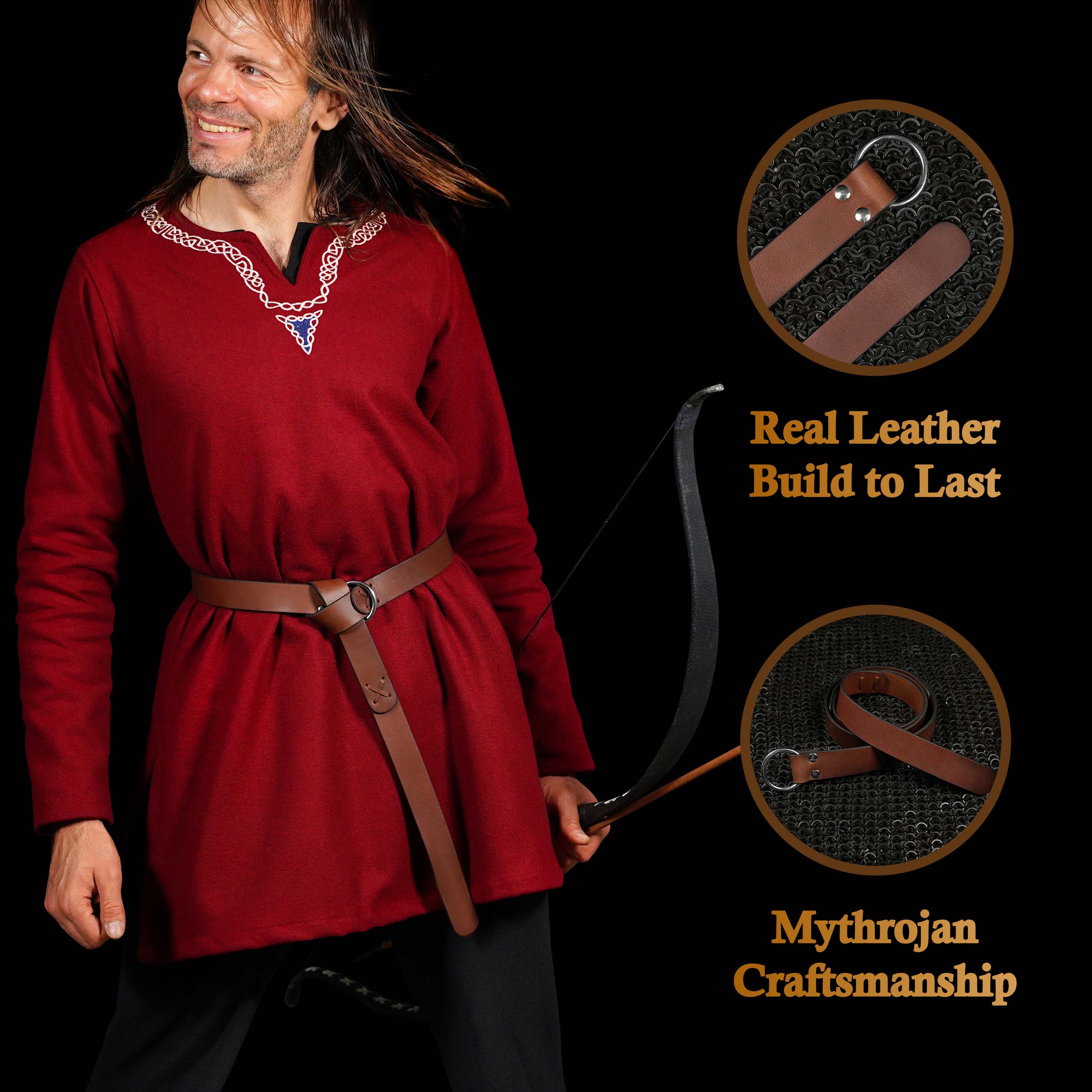 Mythrojan O-Ring Medieval Leather Viking Belt: LARP SCA Warrior Gothic Renaissance