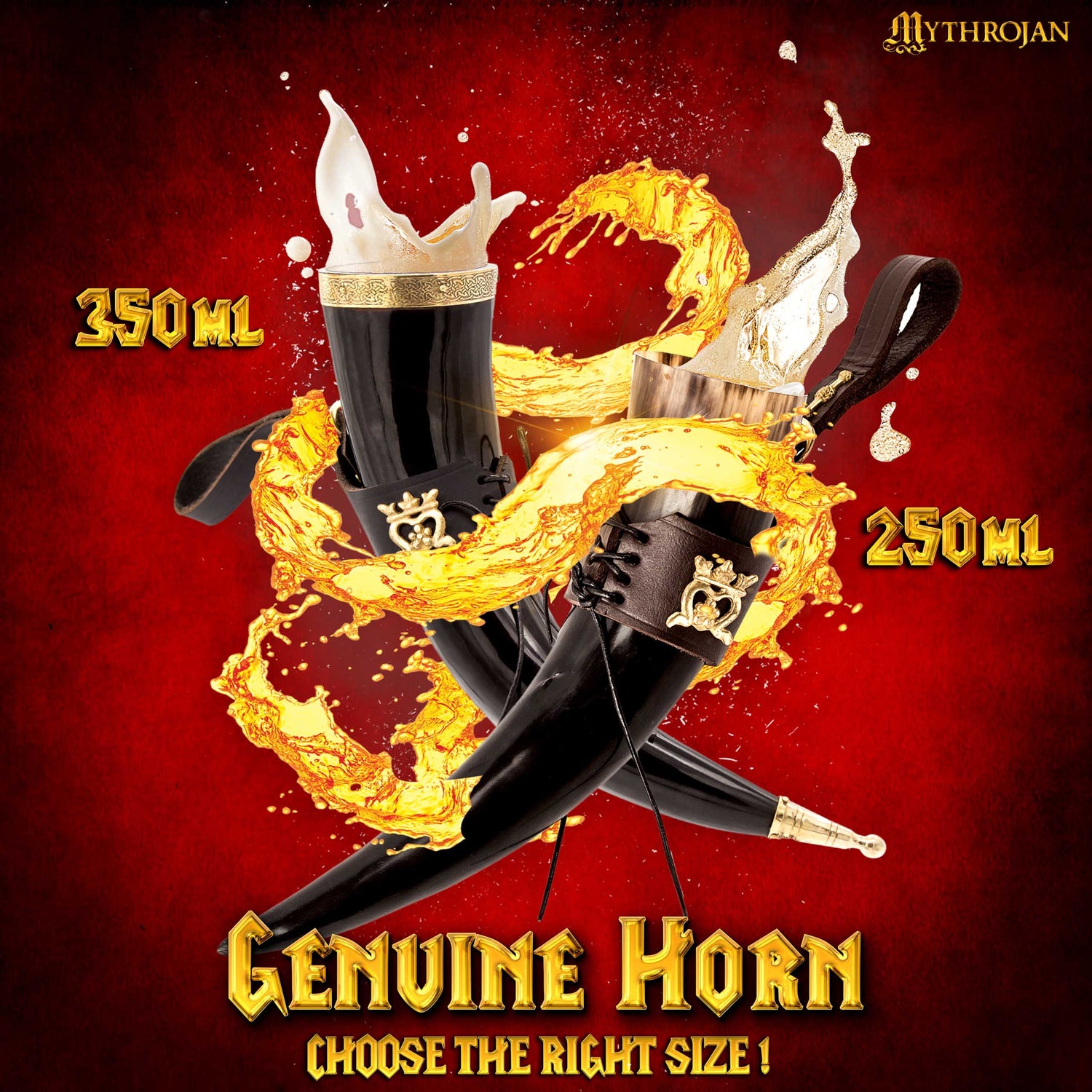 Mythrojan"THE ELEGANT LADY" Viking Drinking Horn with Leather Holder Authentic Medieval Inspired Viking Wine/Mead Mug - Polished Finish - 250 ML / Brown