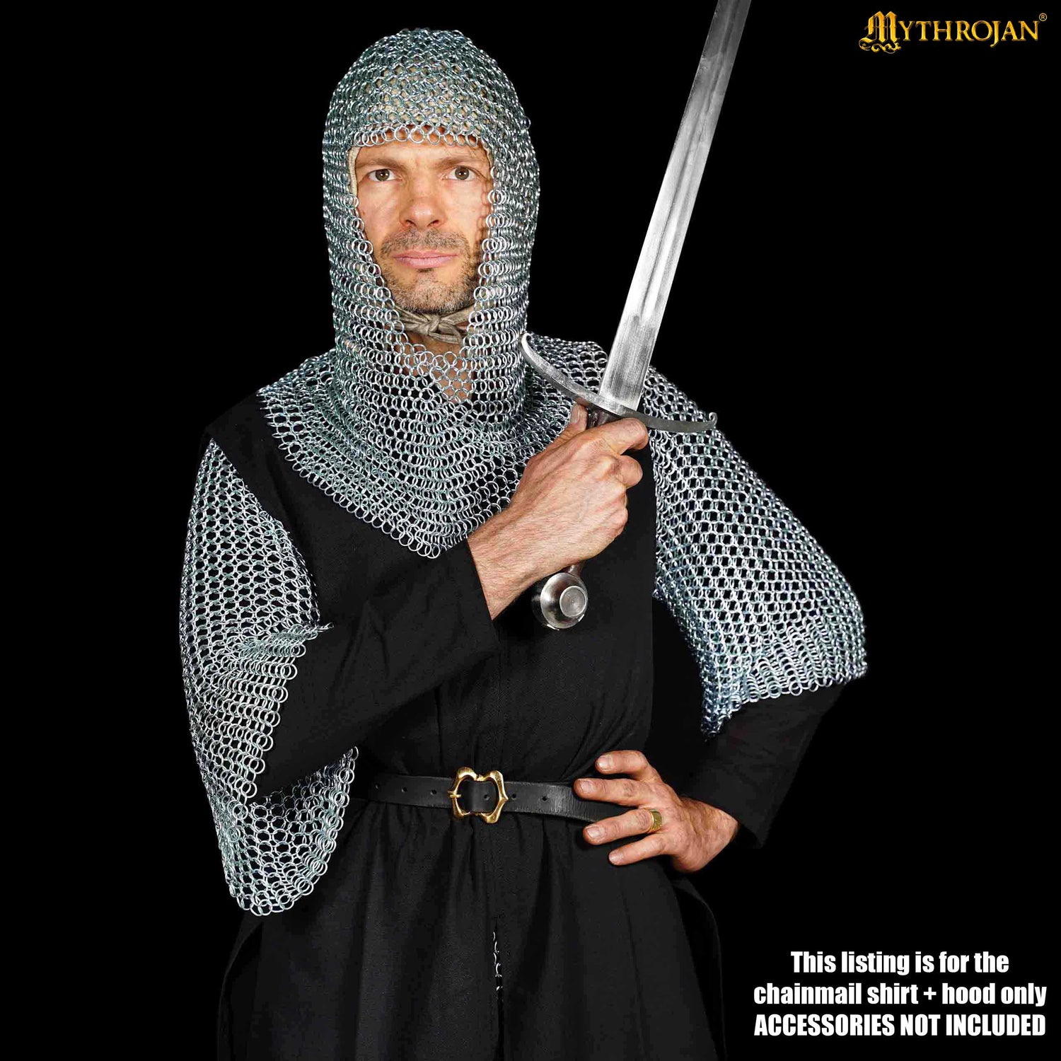 Mythrojan Chainmail Shirt with Coif Medieval Knight Armor Costume – Zinc Polish