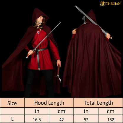 Mythrojan Woolen Hooded Cloak with Delicate Brass Brooch Medieval Wool Cape