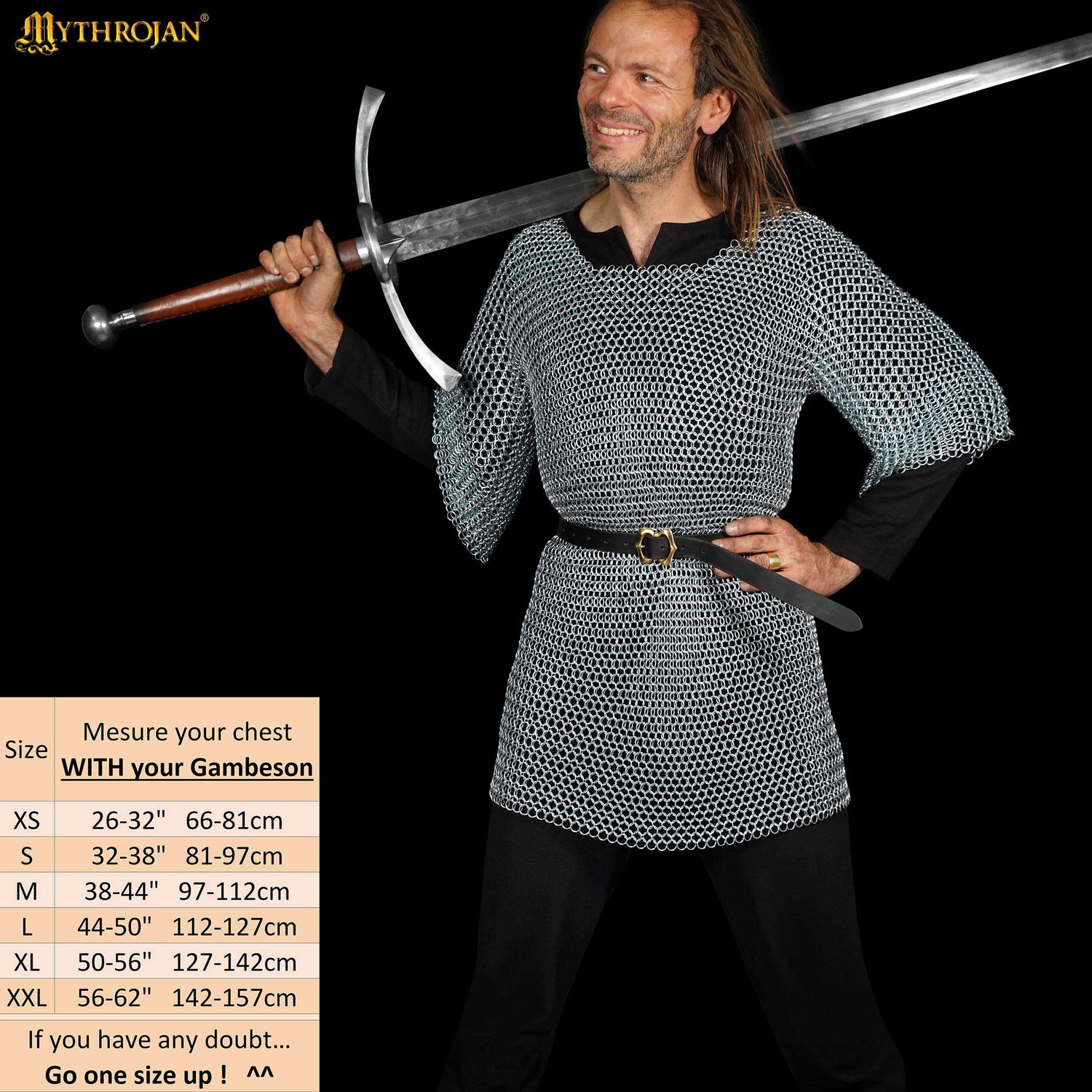 Mythrojan Chainmail Shirt with Coif Medieval Knight Armor Costume – Zinc Polish