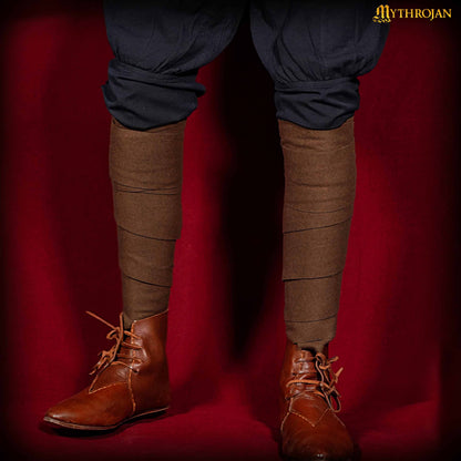 Mythrojan Viking / Northern / Saxon Woolen Leg Wraps / Winingas Ideal for Reenactment LARP SCA, Recycled Wool, Brown